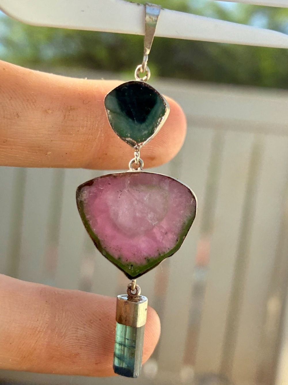 HUGE RARE CUSTOM MADE GENUINE TOURMALINE SLICE PENDANT$1001